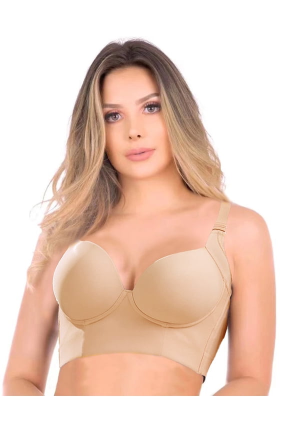 Super Push Up Bra Smoothing Back Fat Bra with Support Comfortable Seamless T Shirt Bra Full Coverage Deep Cup Bra Nude 40DD