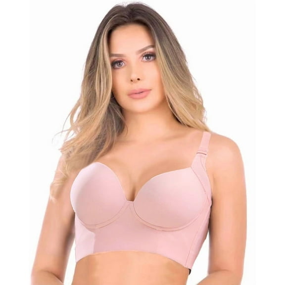 Super Push Up Bra Smoothing Back Fat Bra with Support Comfortable Seamless T Shirt Bra Full Coverage Deep Cup Bra Pink 38B