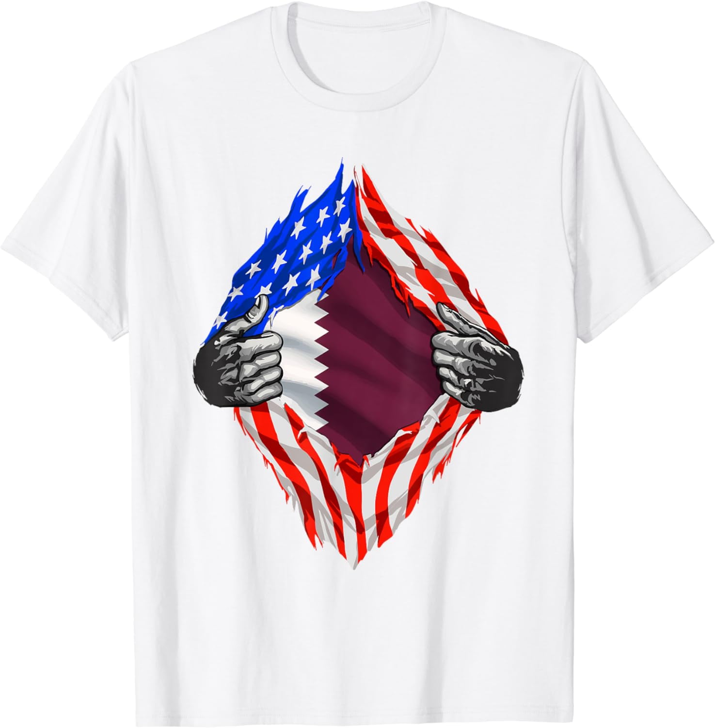 Super Qatari Heritage Qatar Roots USA Flag Cotton TShirt