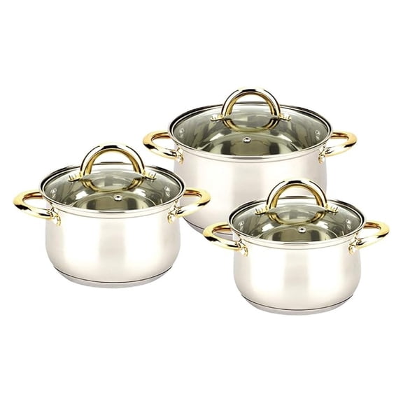 Super Quality18/10 Stainless Steel Cookware Set with Gift Box (6 Pcs Cookware Set, Golden Coating)