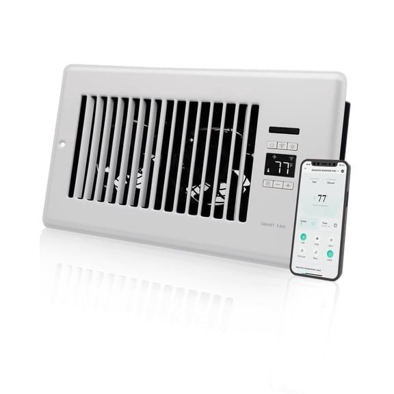 Super Quiet Register Booster Fan for 6" x 10" Register Holes, Smart Register Vent with Dual Intelligent Thermostat and WIFI App Control, Heating Cooling AC Vent Fan (White)