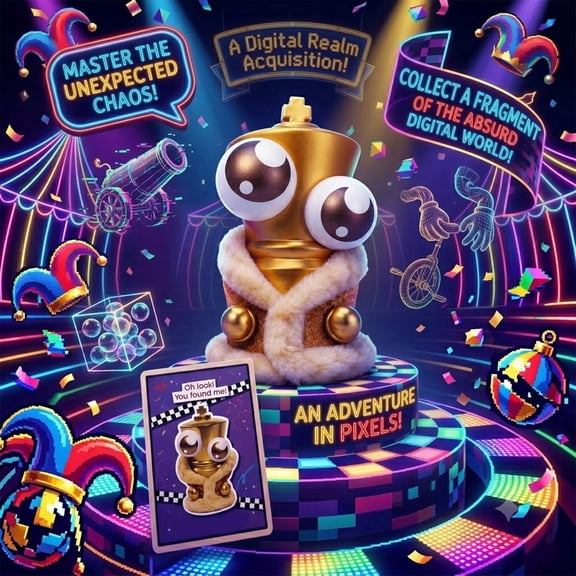 Super Rare Gold Circus Character Figurine, Whimsical Carnival Collectible Statue with Plush Collar, Unique Performer Desk Display Ornament for Fans & Home Decor