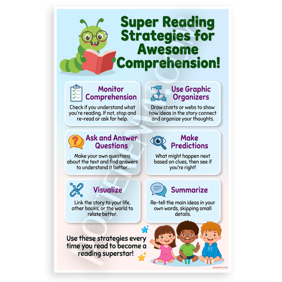 Super Reading Strategies for Awesome Comprehension Educational 12x18 US Made Poster