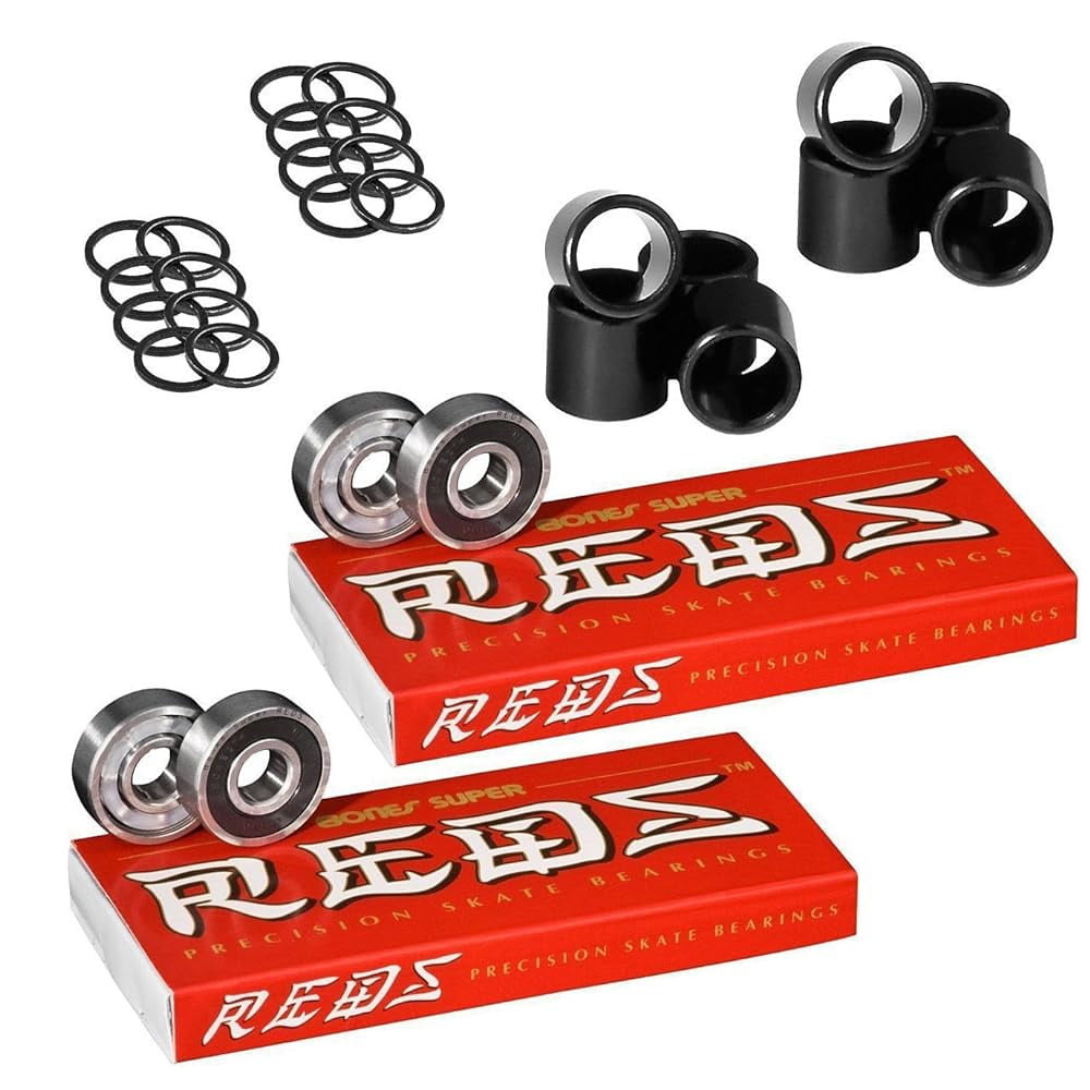 Super Reds Skateboard Bearings, 2 X 8 Packs W/Spacers And Washers