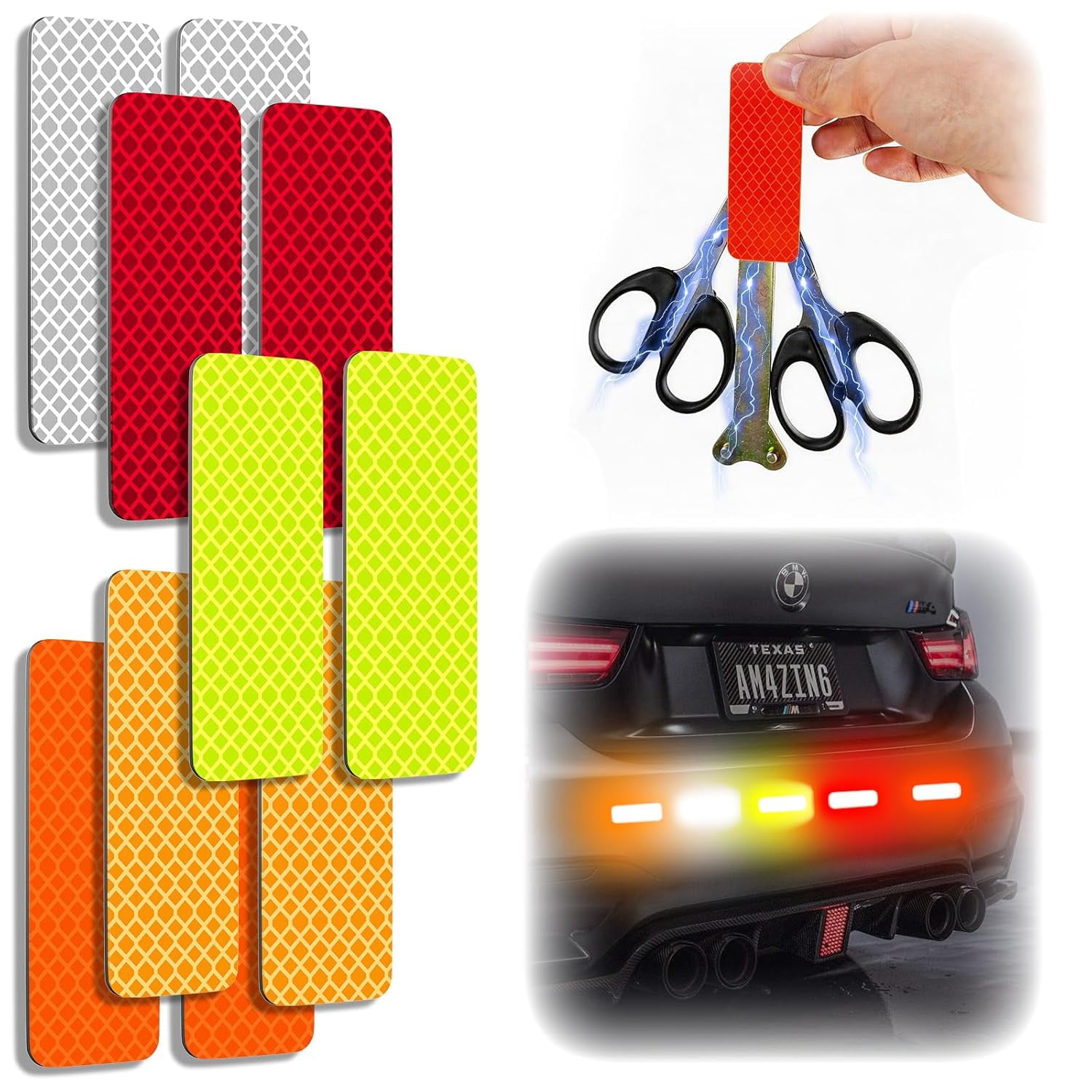 Super Reflection Reflective Stickers Magnet for Car, 10 Pcs White ...