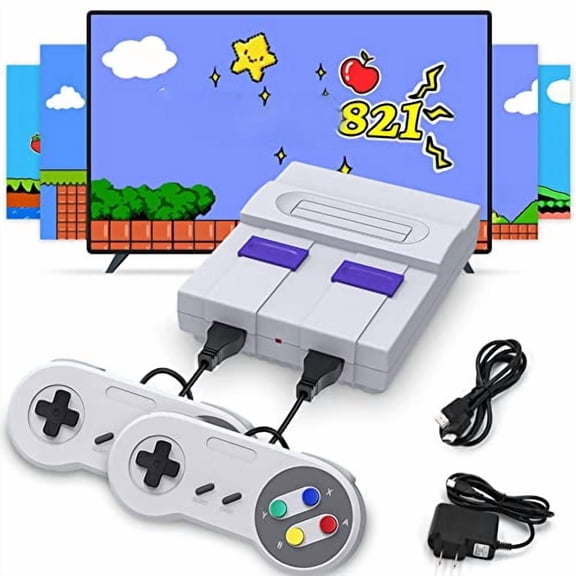Super Retro Compact Home Media Play Equipment, Dual Matching Hand Controllers, 821 Built-in HD Classic Collections, Easy HD TV Plug & Play Setup