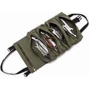 Super Roll Tool Roll,Multi-Purpose Roll Up Tool Bag, Wrench Roll,Canvas Tool Organizer Bucket,Car First Aid Kit Wrap Roll Storage Case,Hanging Tool Zipper Carrier Tote,Car Camping GearGreen