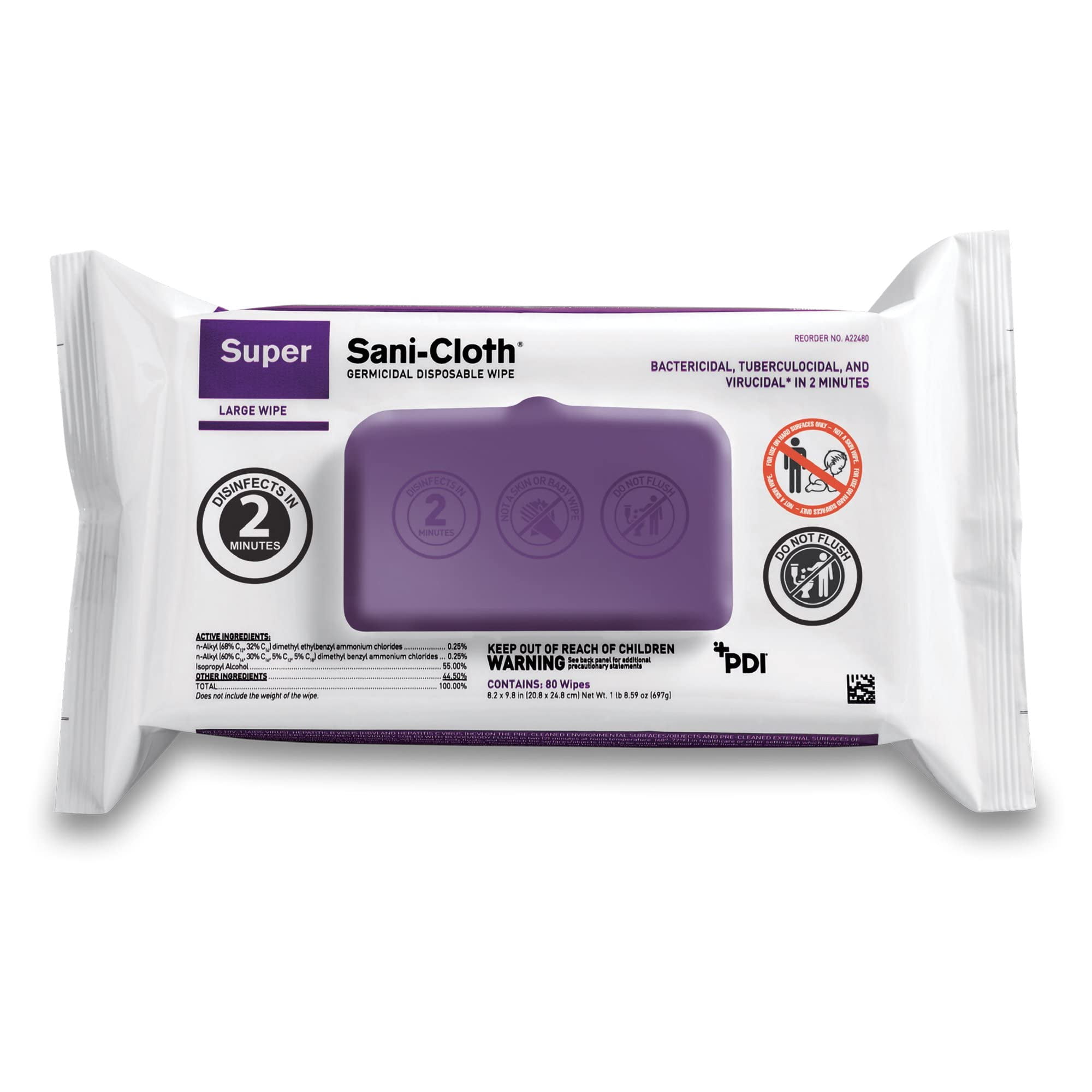 Super Sani-Cloth Surface Cleaner Wipe Soft Pack Alcohol Scent 720 Ct A22480