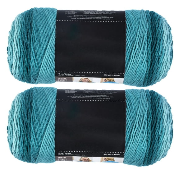 Super Saver Jumbo Yarn, Worsted Weight Acrylic Yarn, Deep Teal Ombre Yarn for Knitting, Crocheting, Sweaters, Blankets, Amigurumi, Crafts, 2 Pack, 10oz Each