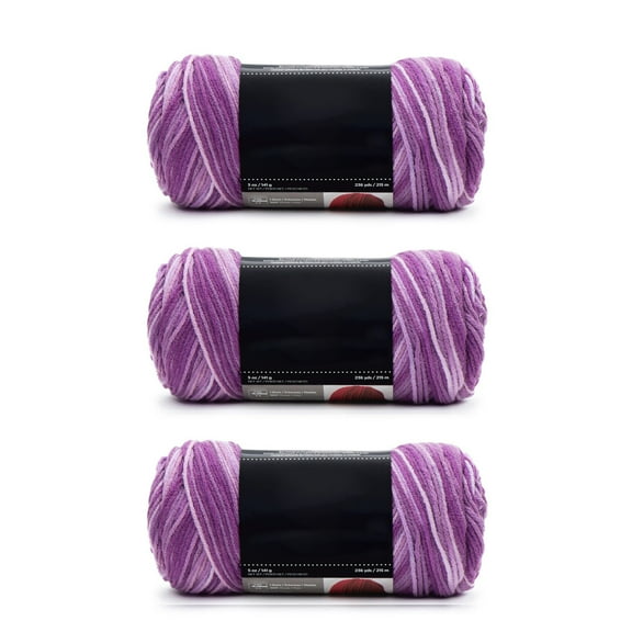 Super Saver Yarn, Worsted Weight Acrylic Yarn 3 Pack, Purple Tones Yarn for Knitting, Crocheting, Amigurumi, Crafts, Blankets, Scarves, Machine Washable, 5oz Each