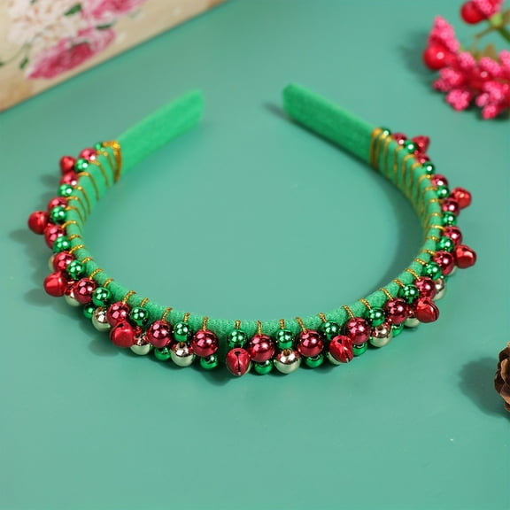 Week karymi Christmas Bells Headband Red Green Hair Accessories Elastic Hairband for Women Girls Holiday Party Festive Costume Props 5.5x4.33 Inch Christmas Party Favors