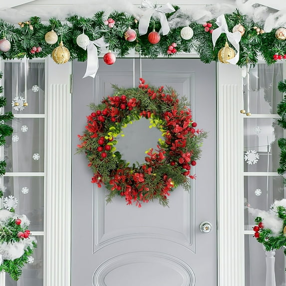 Super Savings Week karymi Classic Red Berry Christmas Wreath 13.38x13.38x1.96in Plastic Door Hanging Ornament with Natural Branches Gift Ideas Super Savings Week Wholesale