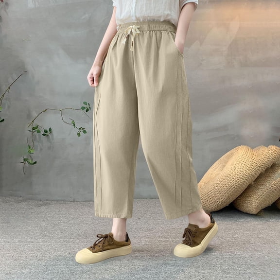 Super Weeks!ChaoHeng Summer Pants Sets for Women 2025 Women's Fashion Waist Solid Color Pocket Casual Pants