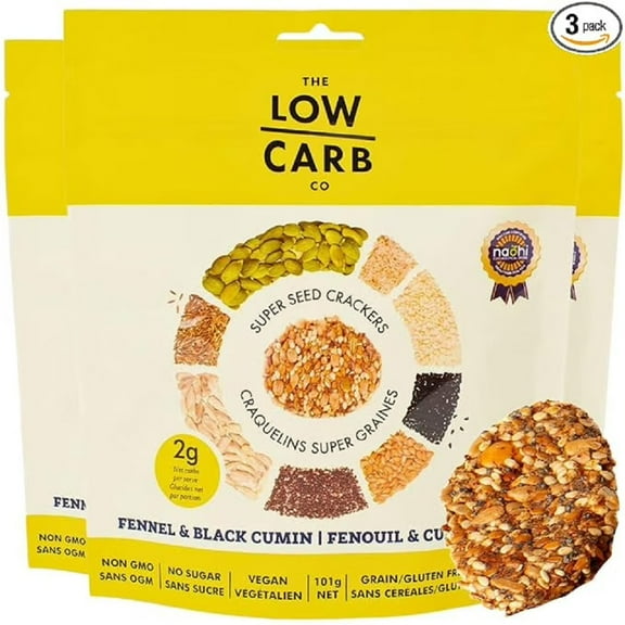 Super Seed Crackers, Gluten Free & Keto Friendly Healthy Snacks, Vegan, Zero Sugar, Paleo & Diabetic Friendly, Nut Free, 20g High Protein, 18g High Fiber, 3.56oz Each, 4-pack, Fennel & Black Cumin