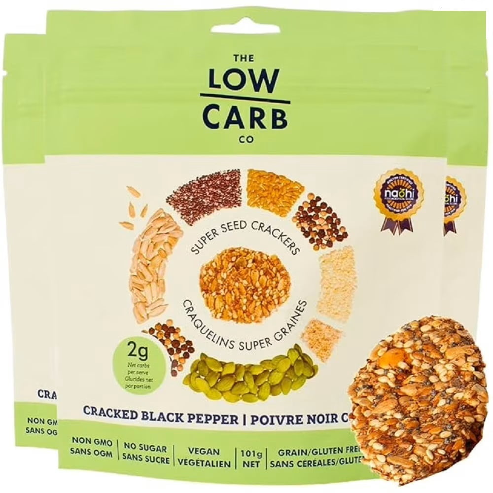 Super Seed Crackers, Gluten Free & Keto Friendly Healthy Snacks, Vegan, Zero Sugar, Paleo & Diabetic Friendly, Nut Free, 20g High Protein, 18g High Fiber, 3.56oz Each, 3-pack, Cracked Black Pepper