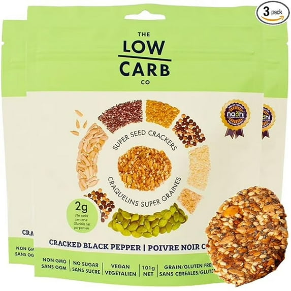 Super Seed Crackers, Gluten Free & Keto Friendly Healthy Snacks, Vegan, Zero Sugar, Paleo & Diabetic Friendly, Nut Free, 20g High Protein, 18g High Fiber, 3.56oz Each, 4-pack, Cracked Black Pepper