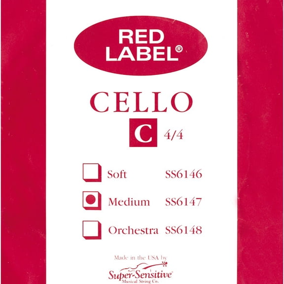 Super Sensitive Red Label Series Cello Strings C String, 4/4 Size