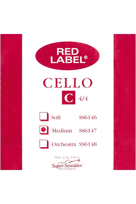 Super Sensitive Red Label Series Cello Strings C String, 4/4 Size