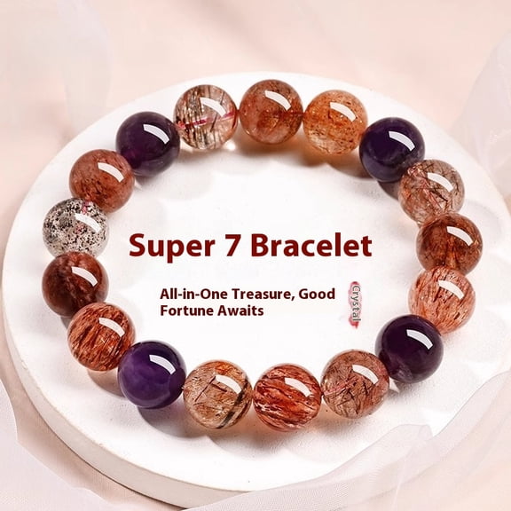 Super Seven Crystal Bracelet Natural Amethyst Multi-Gemstone Bracelet, Energy Charged Healing Crystal Gift for Her, Luxury Birthday Gift for Girlfriend Best Friend
