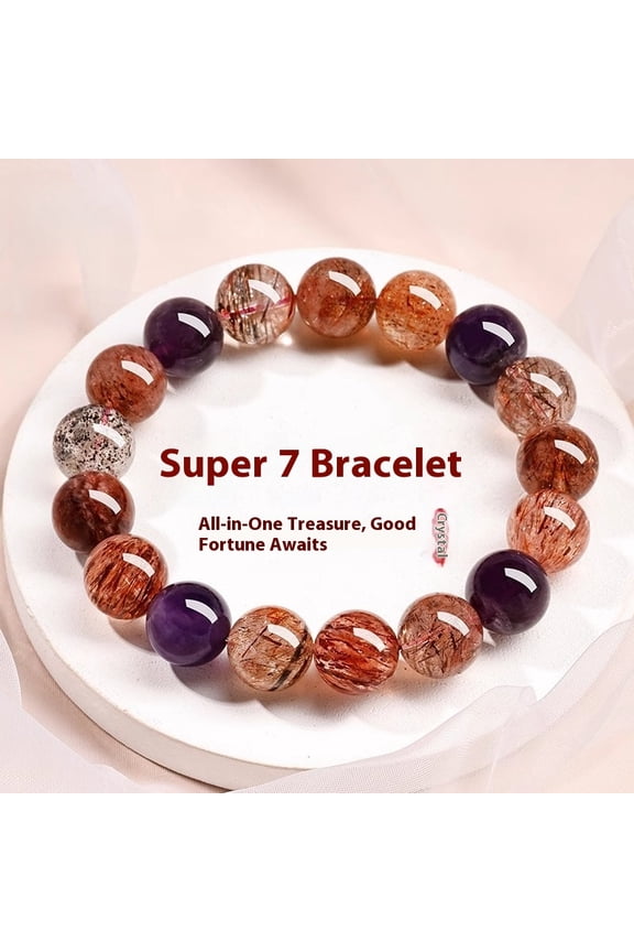 Super Seven Crystal Bracelet Natural Amethyst Multi-Gemstone Bracelet, Energy Charged Healing Crystal Gift for Her, Luxury Birthday Gift for Girlfriend Best Friend