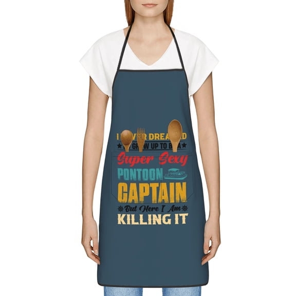 Super Sexy Pontoon Captain Killing It Apron, Inspirational Gifts for Men Women, Funny Apron, Chef Bib with Pockets, Waterproof Work Apron for BBQ Kitchen Crafting Gardening