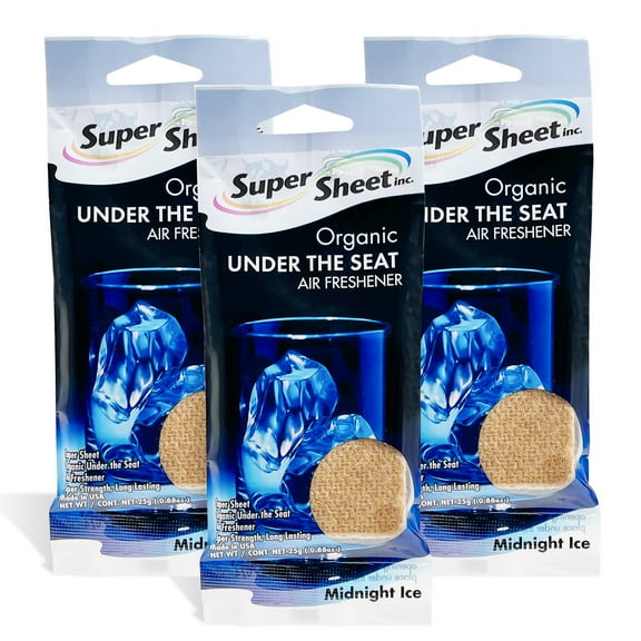 Super Sheet, Organic Under the Seat Car Air Freshener, Long Lasting Fragrance, Midnight Ice Scent, 3 Pack
