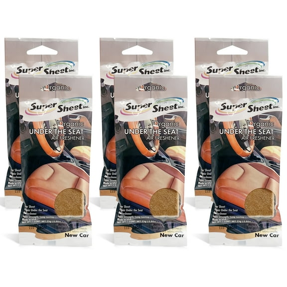Super Sheet, Organic Under the Seat Car Air Freshener, Long Lasting Fragrance, New Car Scent, 6 Pack