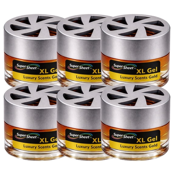 Super Sheet XL Gel Car Air Freshener - Gold Scent, Luxury Glass Jar Auto Fragrance, Long Lasting Gel Diffuser for Car, Home & Office - Made in USA, 6 Pack