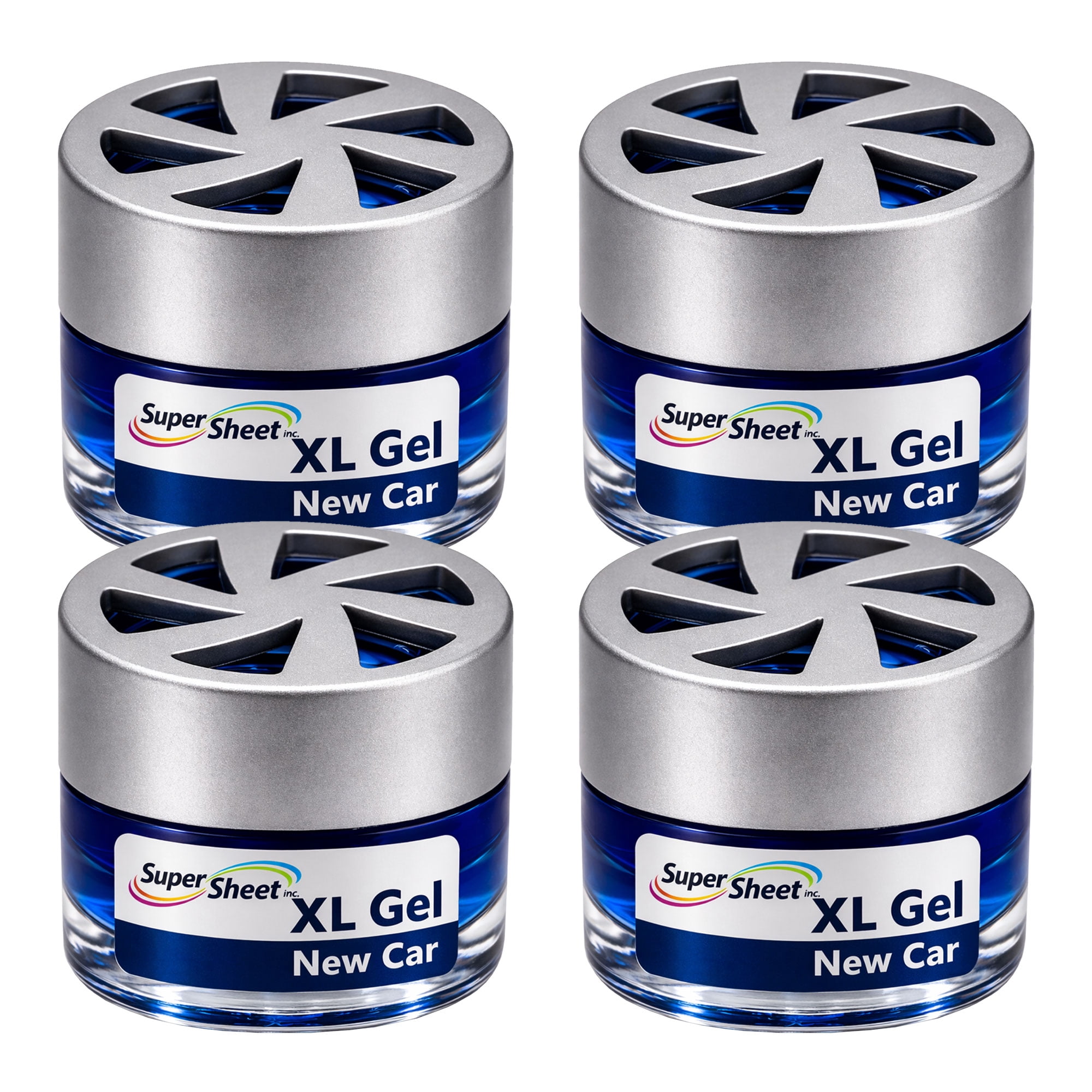 Super Sheet XL Gel Car Air Freshener - New Car Scent, Luxury Glass Jar Auto Fragrance, Long Lasting Gel Diffuser for Car, Home & Office - Made in USA, 4 Pack