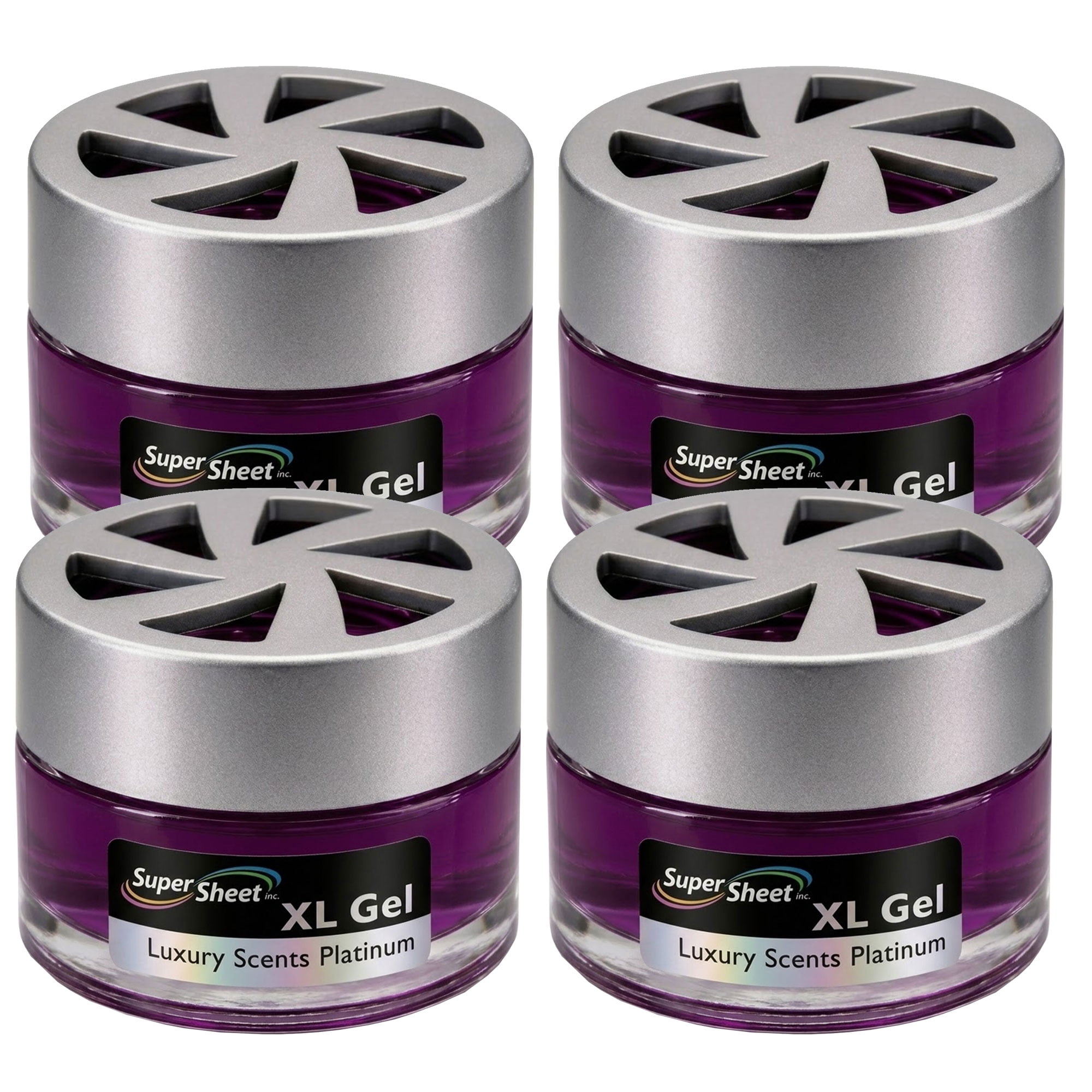 Super Sheet XL Gel Car Air Freshener - Platinum Scent, Luxury Glass Jar Auto Fragrance, Long Lasting Gel Diffuser for Car, Home & Office - Made in USA, 4 Pack