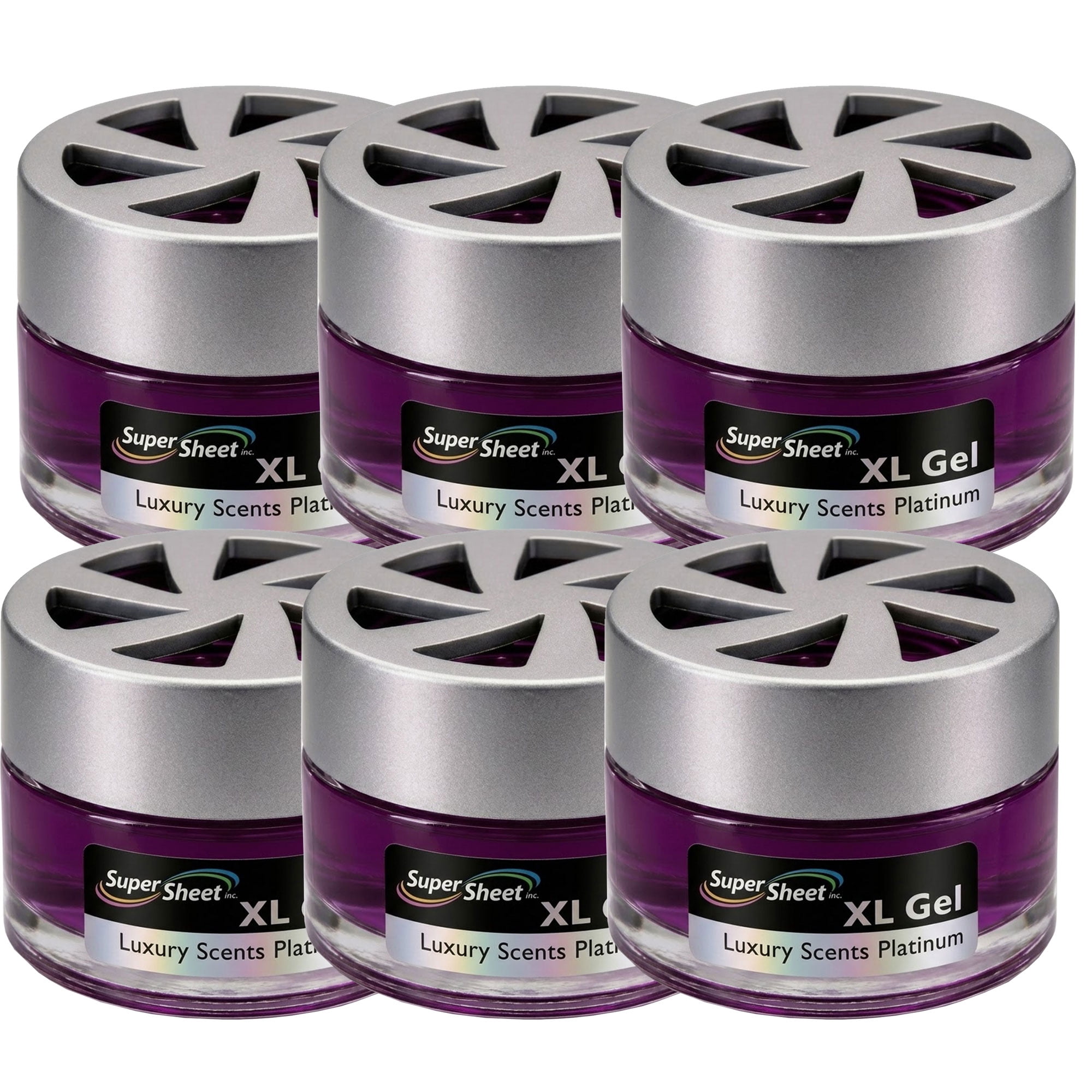 Super Sheet XL Gel Car Air Freshener - Platinum Scent, Luxury Glass Jar Auto Fragrance, Long Lasting Gel Diffuser for Car, Home & Office - Made in USA, 6 Pack