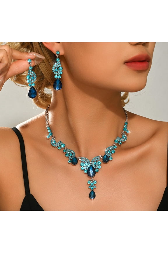 Super Shiny Water Drop Full Rhinestone Necklace Earrings Jewelry Set Luxury Crystal Bridal Jewelry Set for Wedding Party Prom
