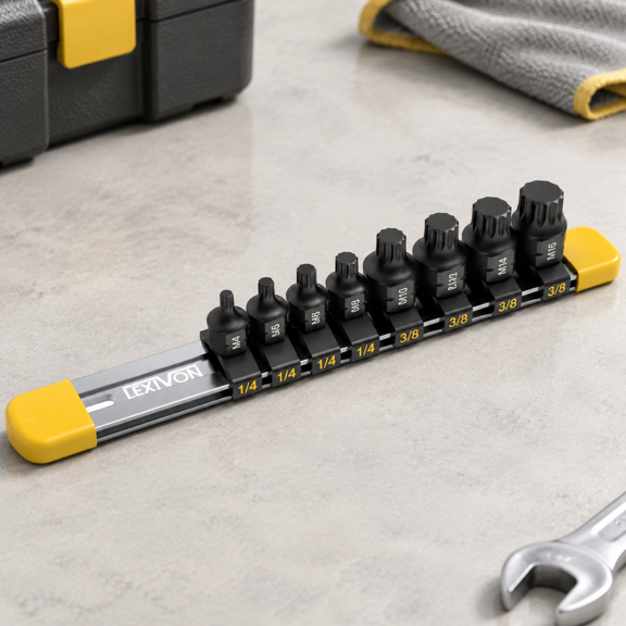 Super Short M4-M16 Triple Square Bit Socket Set, 8-Piece Dual Drive S2 Steel