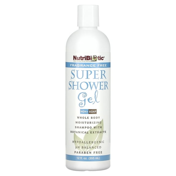 Super Shower Gel, Non-Soap, Fragrance Free, 12 fl oz (355 ml), NutriBiotic