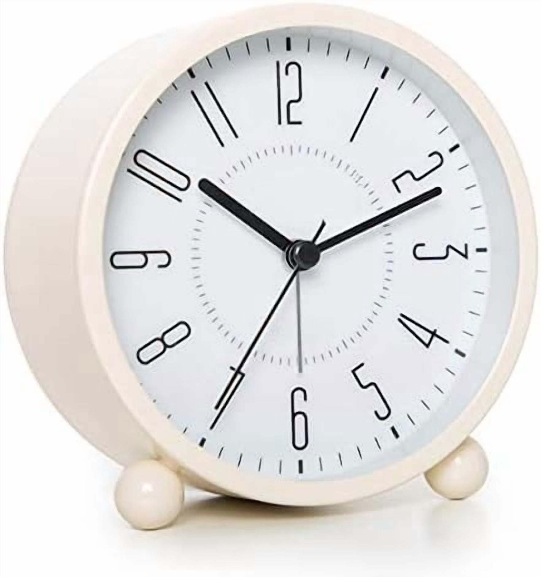 Super Silent Metal Alarm Clock,Beep Wake Round Alarm Clock with Night Light,Battery Operated,Easy Set,Simple & Retro for Desk, Bedroom and Home Decoration(Creamy White)