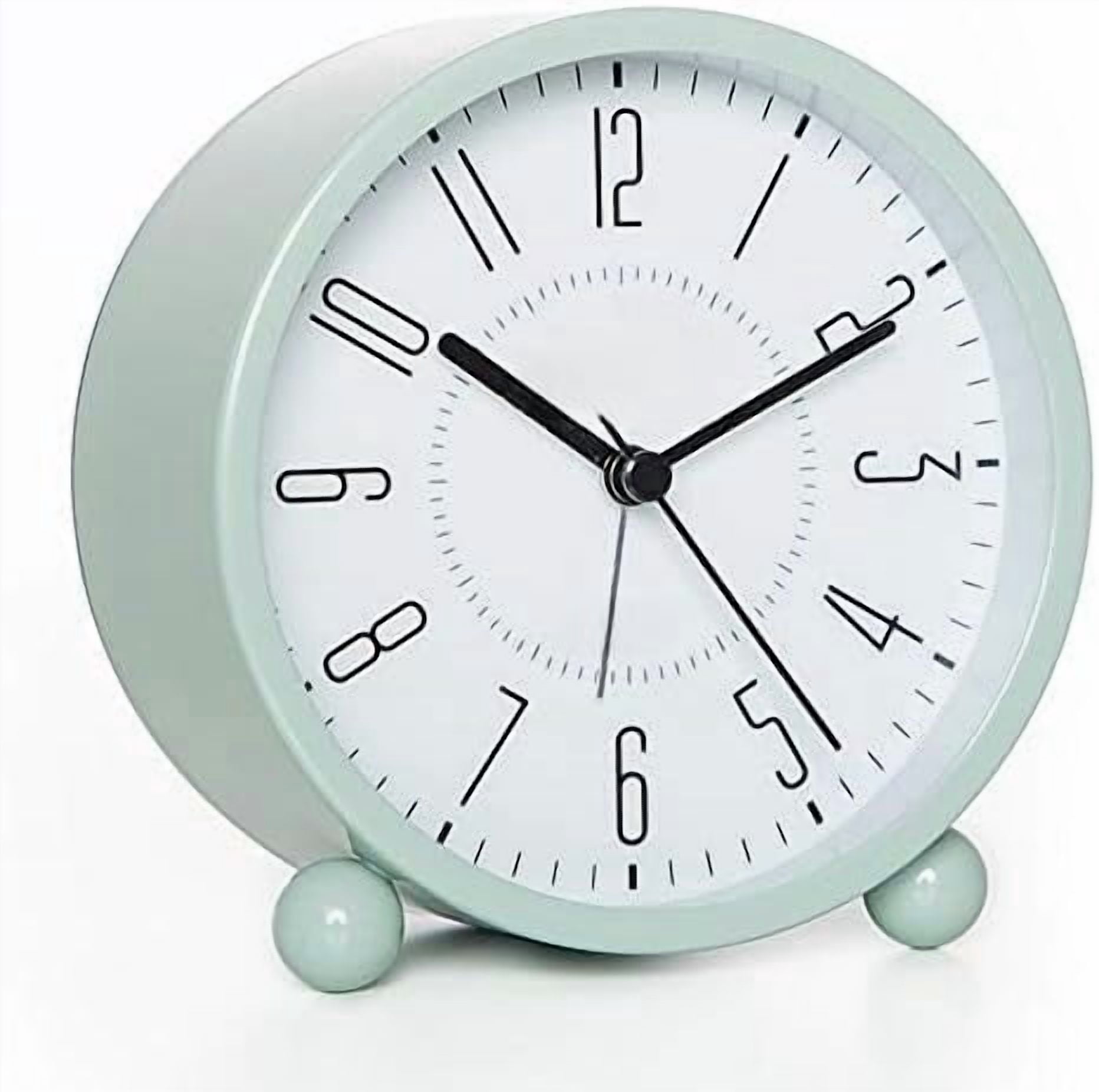 Super Silent Metal Alarm Clock,Beep Wake Round Alarm Clock with Night Light,Battery Operated,Easy Set,Simple & Retro for Desk, Bedroom and Home Decoration(Green)