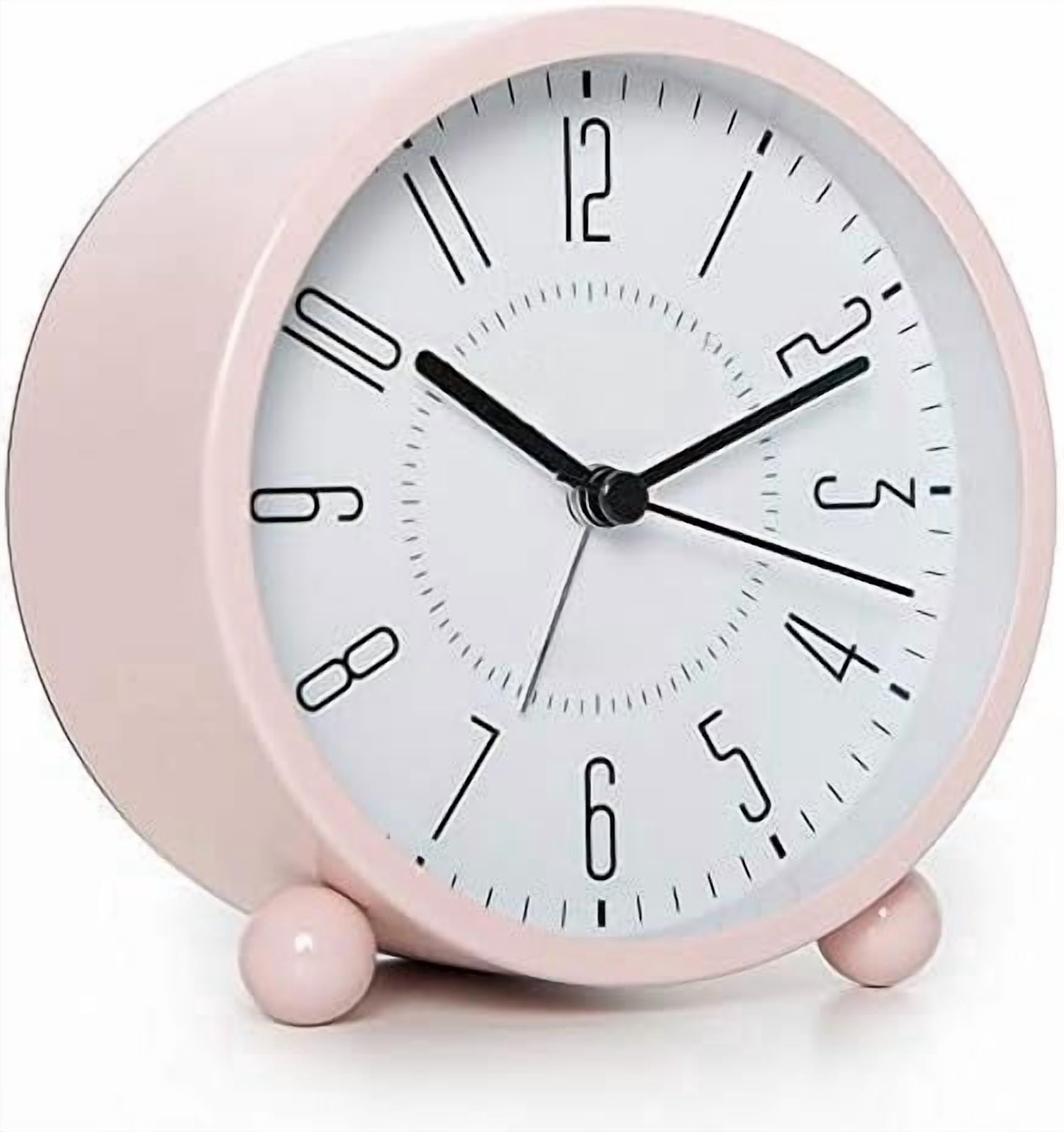 Super Silent Metal Alarm Clock,Beep Wake Round Alarm Clock with Night Light,Battery Operated,Easy Set,Simple & Retro for Desk, Bedroom and Home Decoration(Pink)