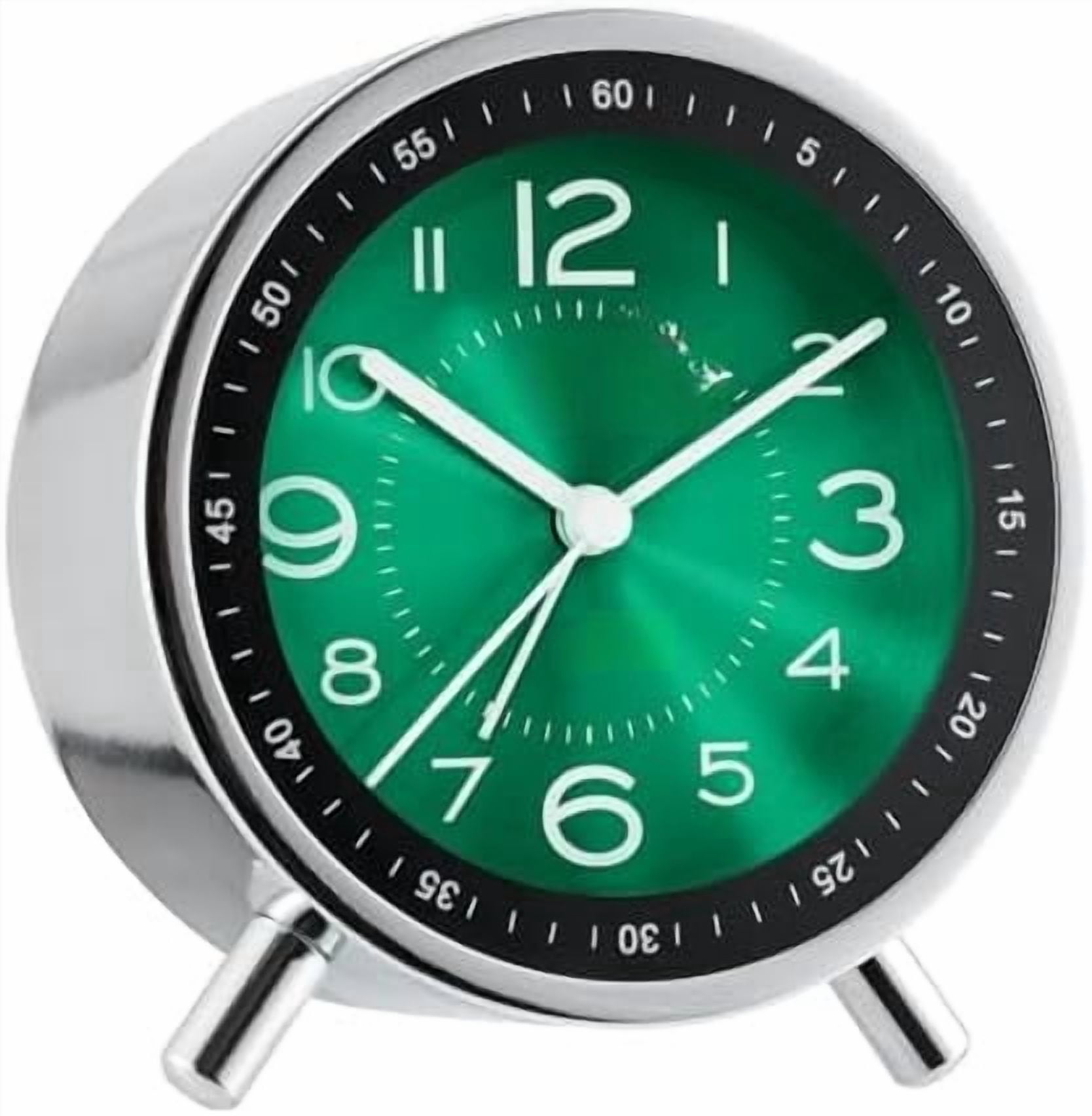 Super Silent Metal Alarm Clock,Beep Wake Round Alarm Clock with Strip Night Light,Battery Operated,Easy Set,Simple & Retro for Desk, Bedroom and Home Decoration(Emerald Green)
