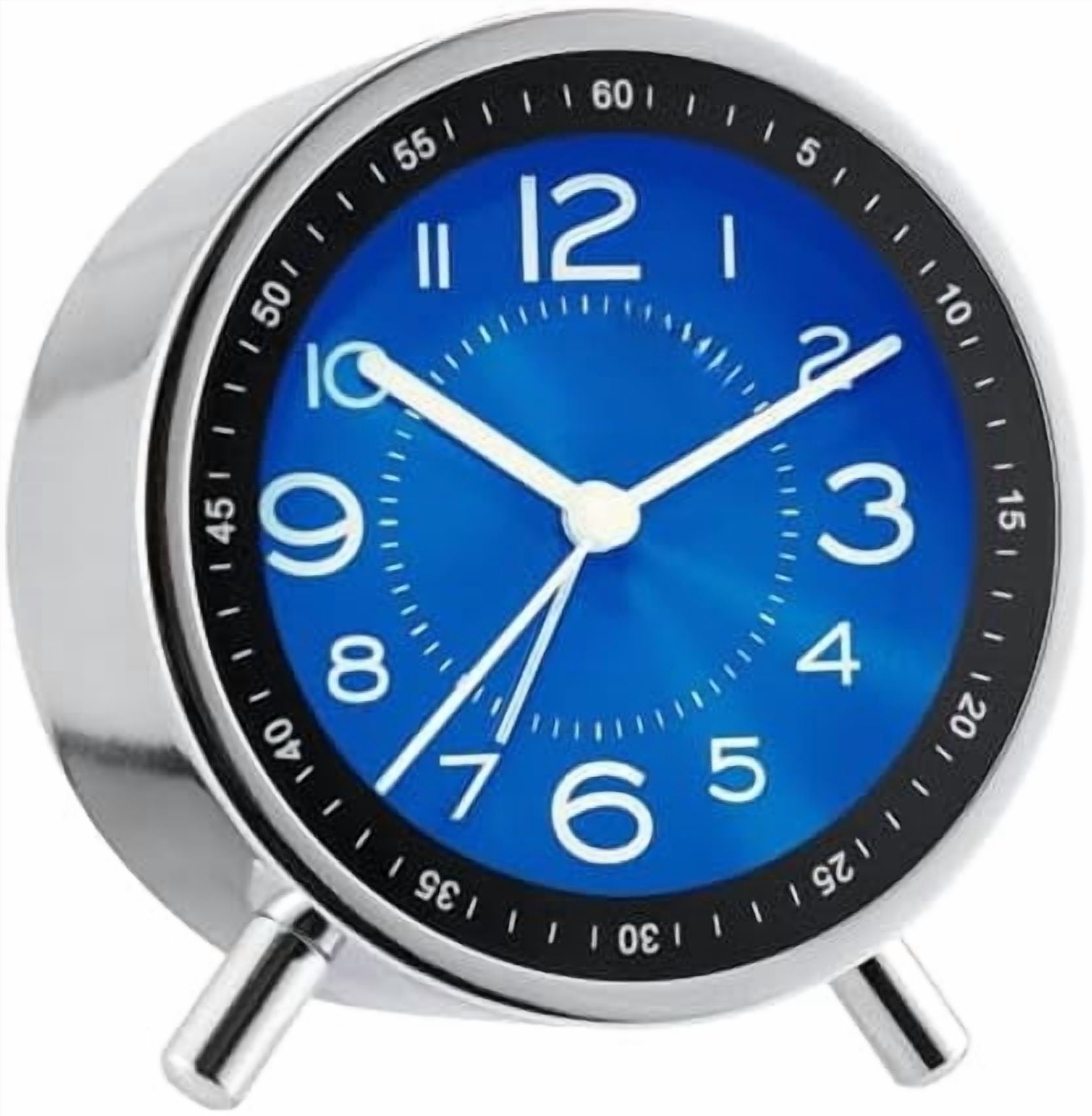 Super Silent Metal Alarm Clock,Beep Wake Round Alarm Clock with Strip Night Light,Battery Operated,Easy Set,Simple & Retro for Desk, Bedroom and Home Decoration(Royal Blue)