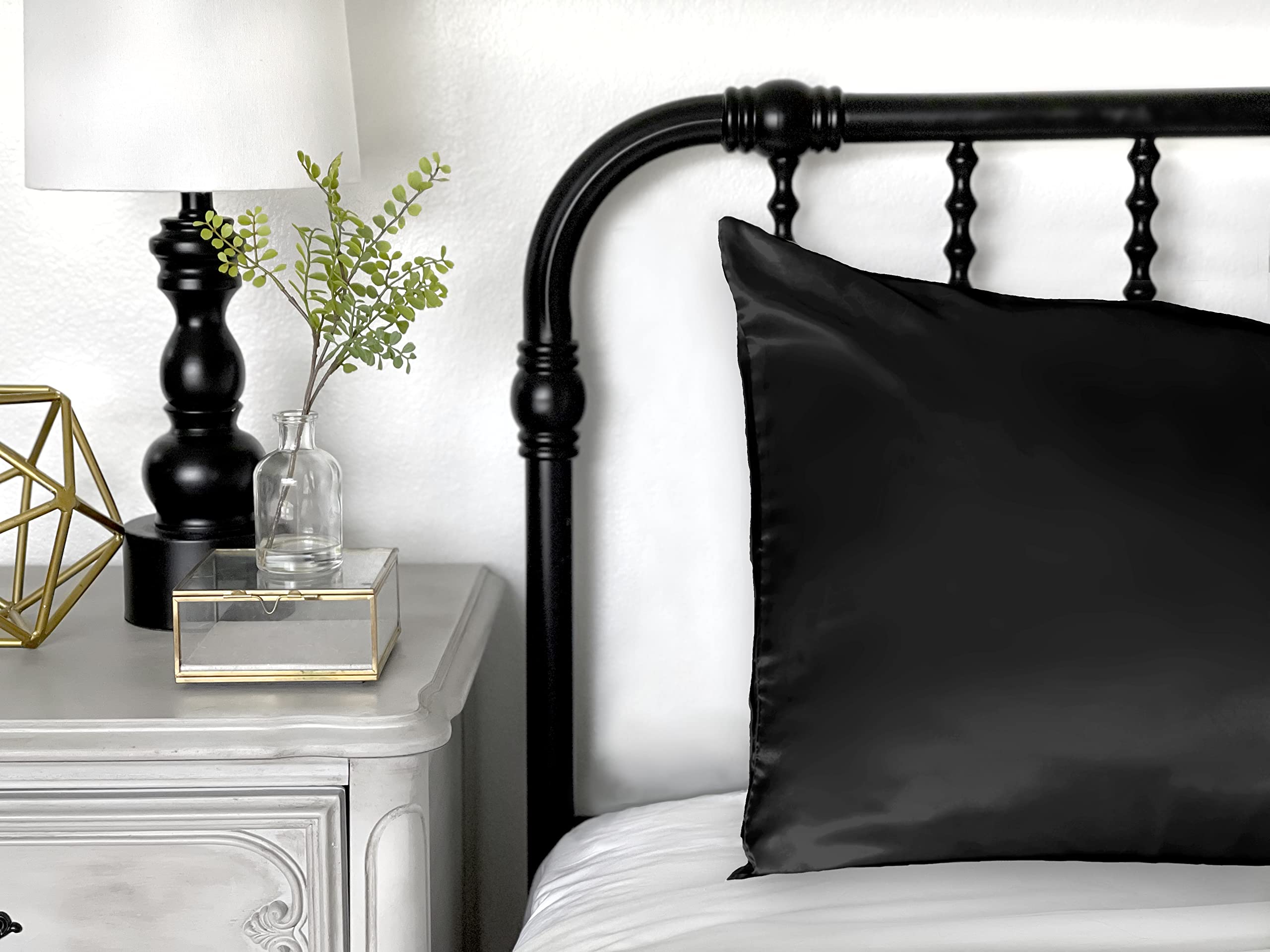 Super Silky Smooth Satin Pillowcase for Hair and Skin Black 1'8 x 2'2