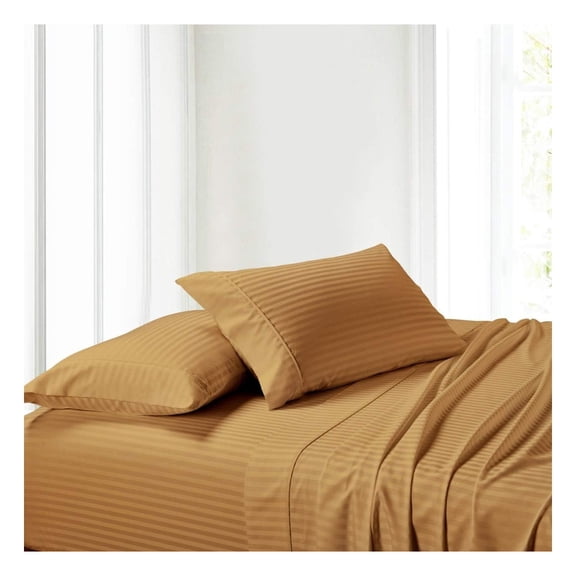 Super Single Cotton Sheet Set - 300 Thread Count - Bronze Striped Waterbed Sheets - Cool Cotton Sateen - Fitted, Flat Sheet & Pillowcase - Soft & Durable Bedding Super Single Waterbed