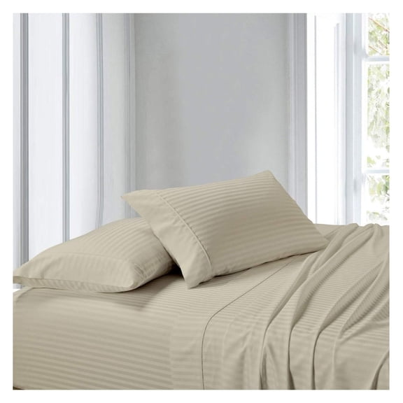 Super-Single Size Sheets, Beige, 100% Cotton Sheets, Waterbed Sheets, Cool Cotton Sateen, Smooth Striped Pattern Weaved Bed Sheets Super Single Waterbed