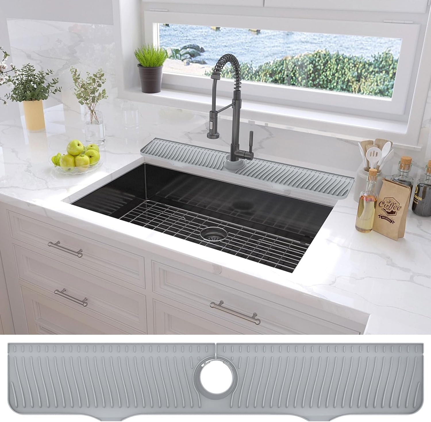 Super Size 32 Kitchen Sink Splash Guard Silicone Faucet Mat for Large