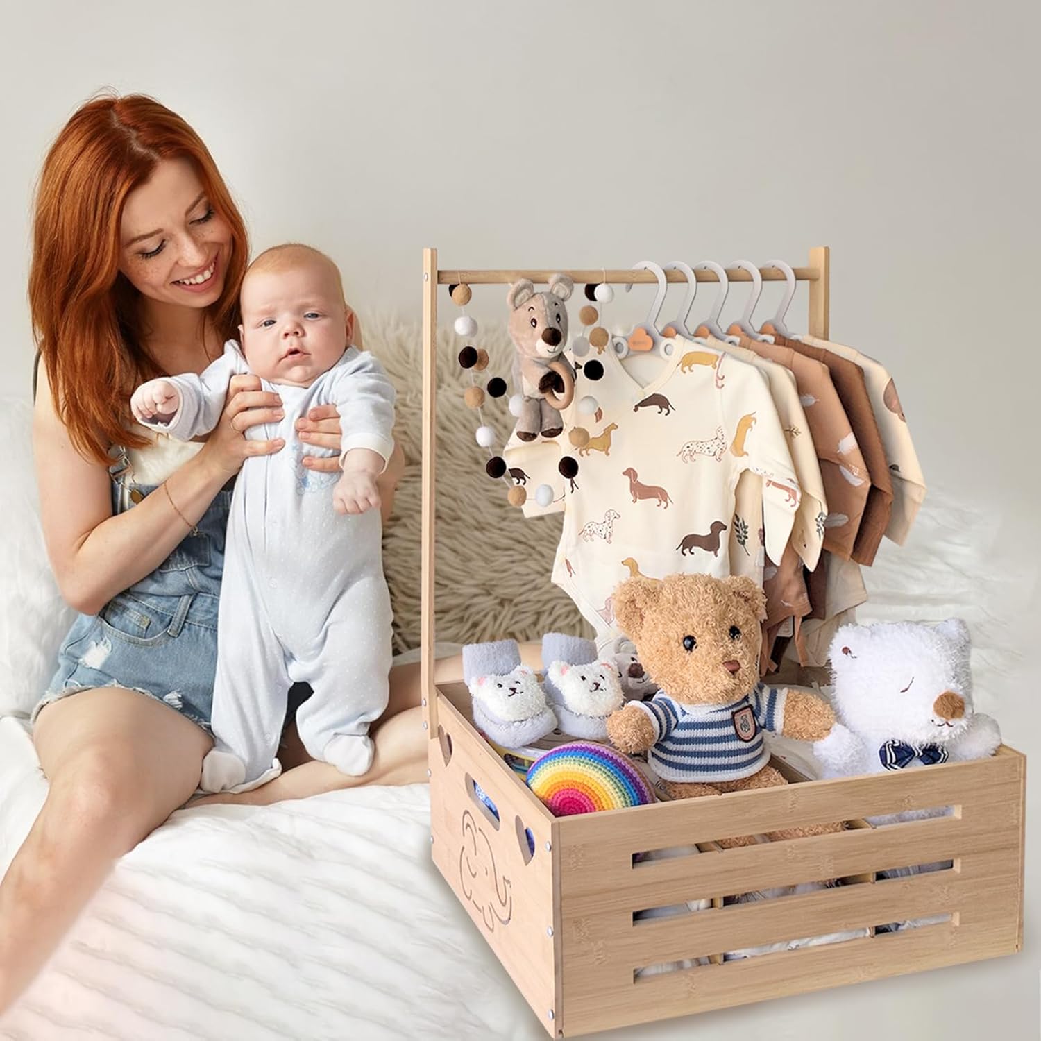 Super Size Bamboo Baby Shower Crate with Hanging Rod and Partition ...