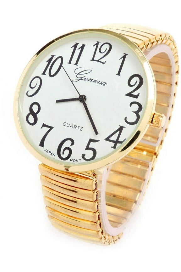 Super Size Gold Large Face Easy to Read Stretch Band Watch
