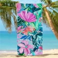 thumbnail image 1 of Super-Sized Tropical Leaf Beach Towel-Fast-Drying An ti-Sand Microfiber, Vibrant Pink with Green Leaves Design, Oversized Rectangular Towel for Pool&amp;Beach, Durable 29x58inch, 1 of 7