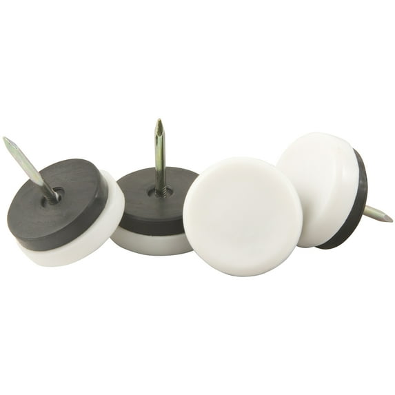 Super Sliders 1-1/16" Round Nail on Furniture Glides Plastic, White, 4 Pack