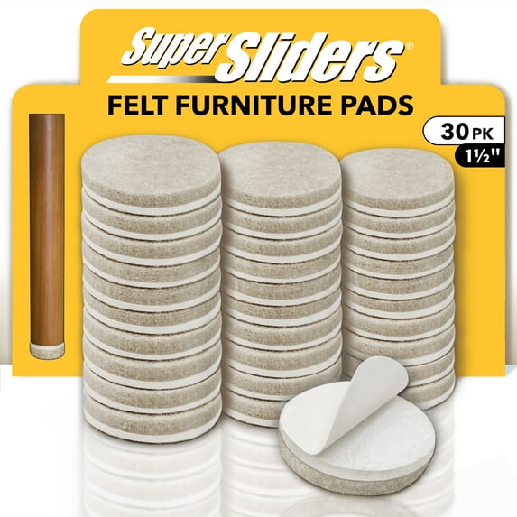 Super Sliders 1 1/2" Round Self Stick Felt Furniture Pad for Hardwood Beige, 30 pack