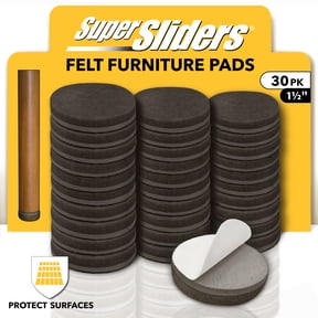Super Sliders 1 1/2" Round Brown Self Stick Felt Furniture Pads for Hardwood Floors, 30 Pack
