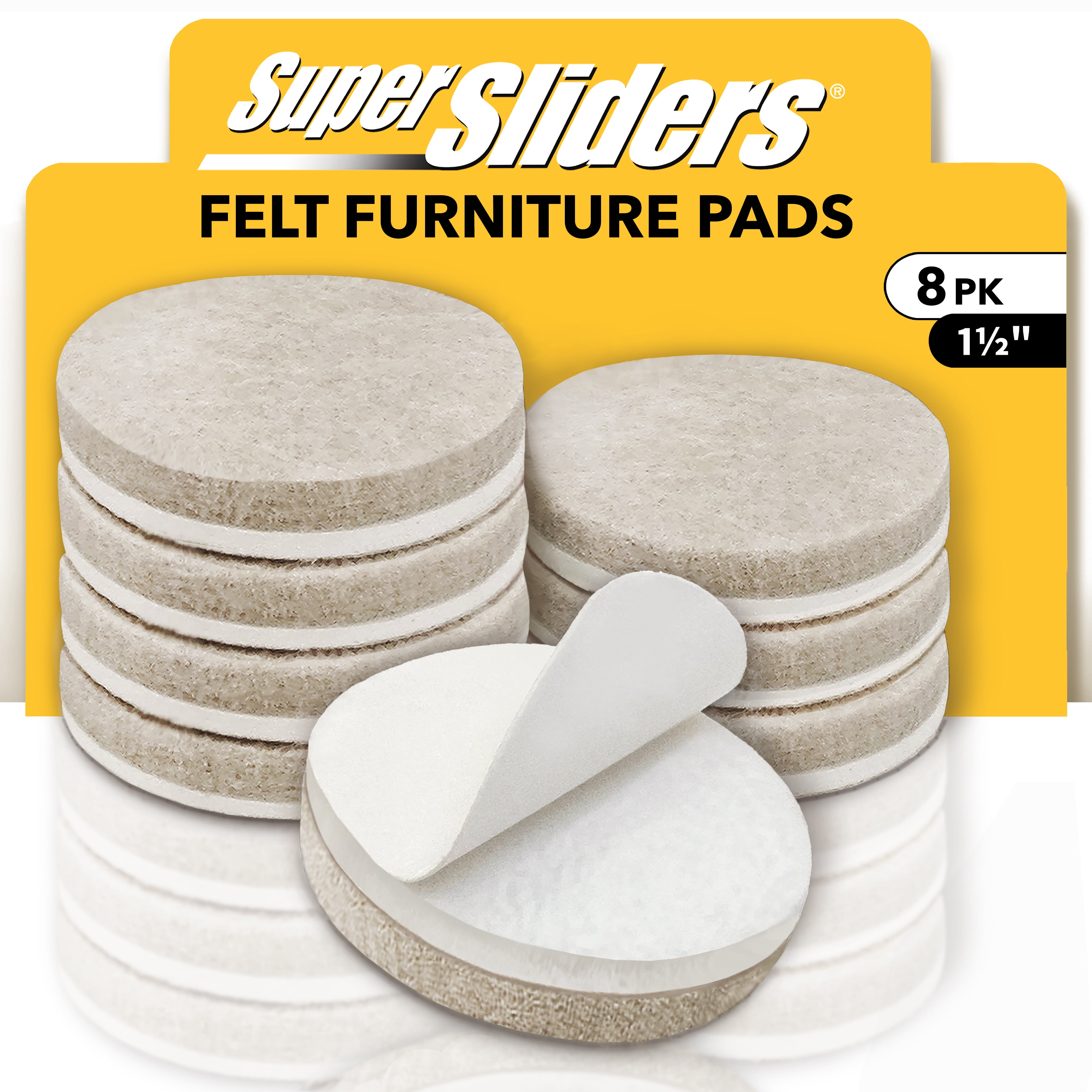 Super Sliders 1 1/2 inch Round Self-Stick Felt Furniture Pads, Beige, 8 Pack